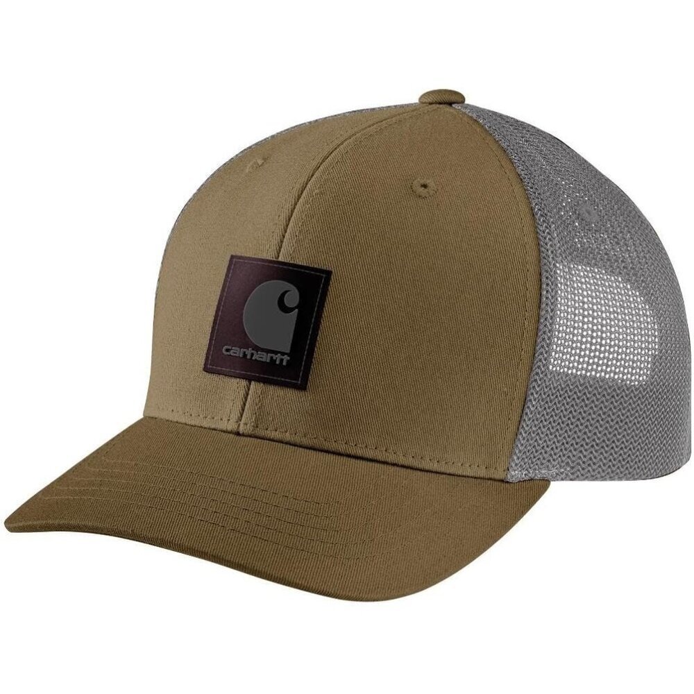 Carhartt Men's Dark Khaki Imported Rugged Flex Twill Mesh Back Logo Patch Caps